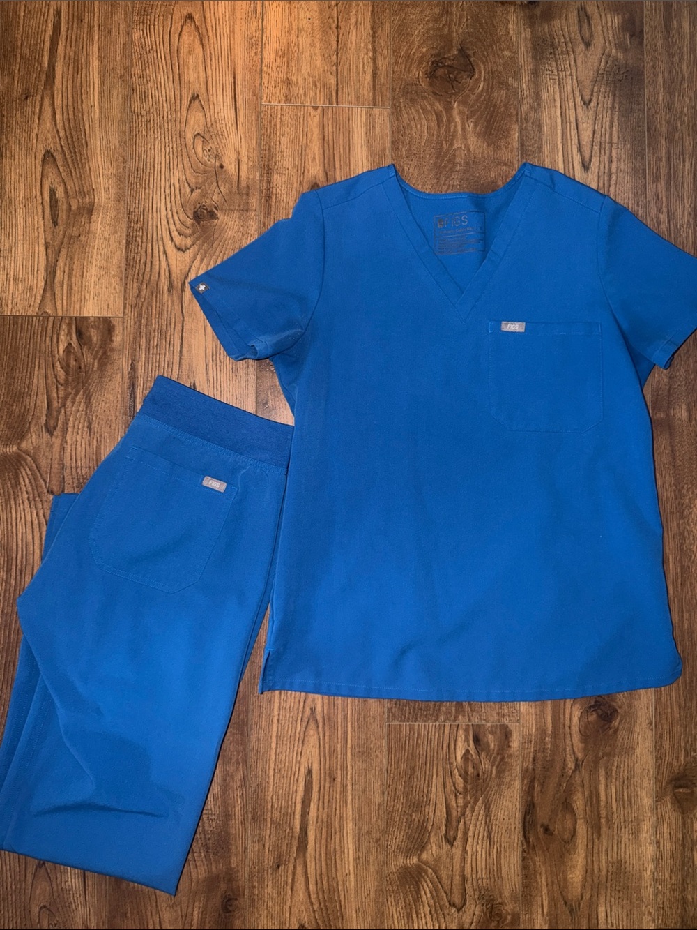 Figs Women Royal Blue Scrub Set. One Pocket Scrub Top and Livingston Basic Pants